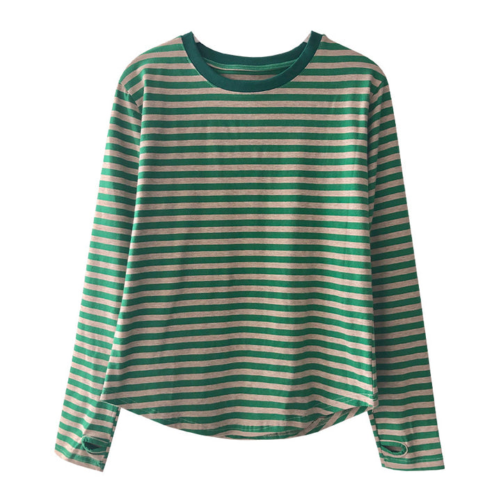 Damen lässiges Langarmshirt mit Streifenmuster und weitem Schnitt Drune