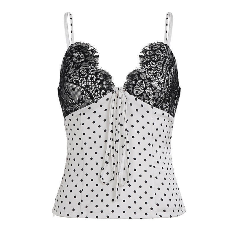 Damen Sexy Spitzen-Trägertop mit gepunktetem Design Drune