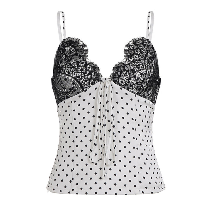 Damen Sexy Spitzen-Trägertop mit gepunktetem Design Drune