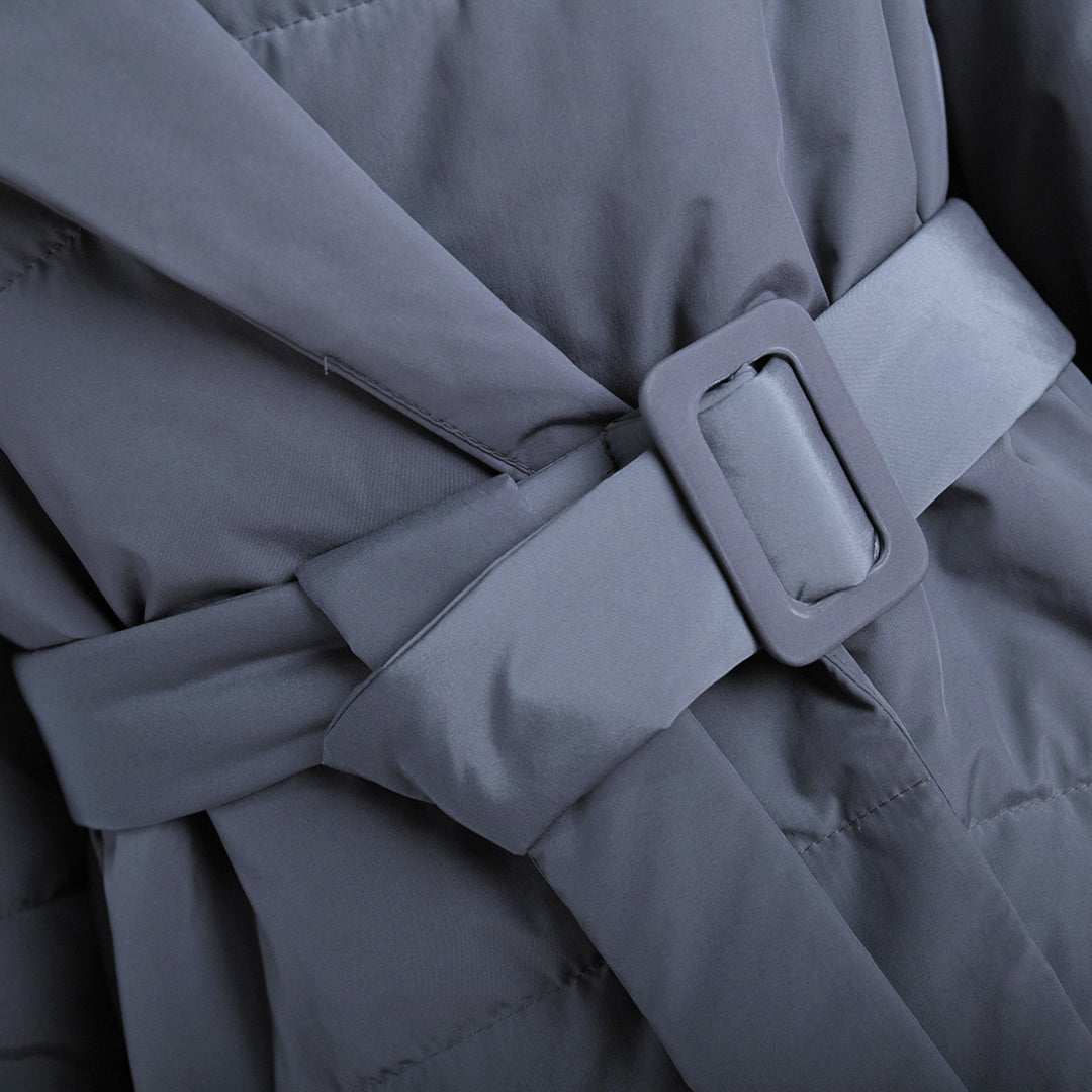 Damen modische Steppjacke mit Gürtel und elegantem Kragen Drune