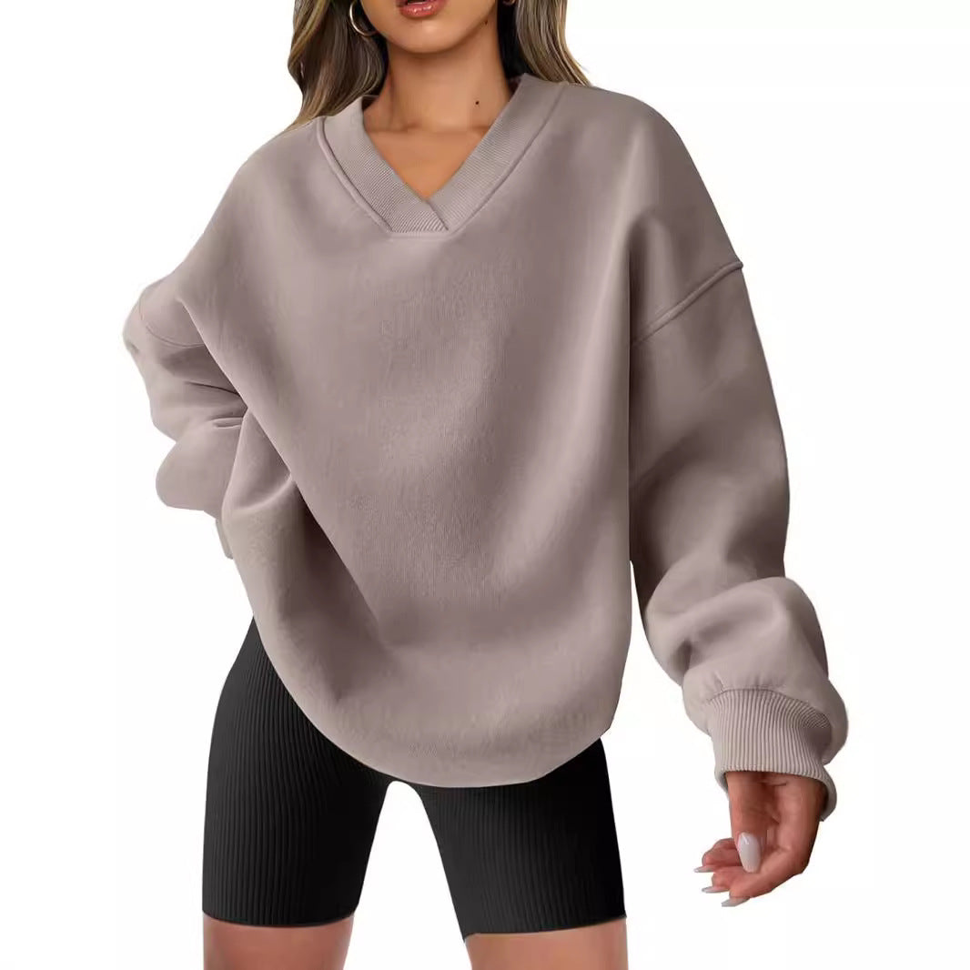 Damen Oversize Sweatshirt mit V-Ausschnitt Drune