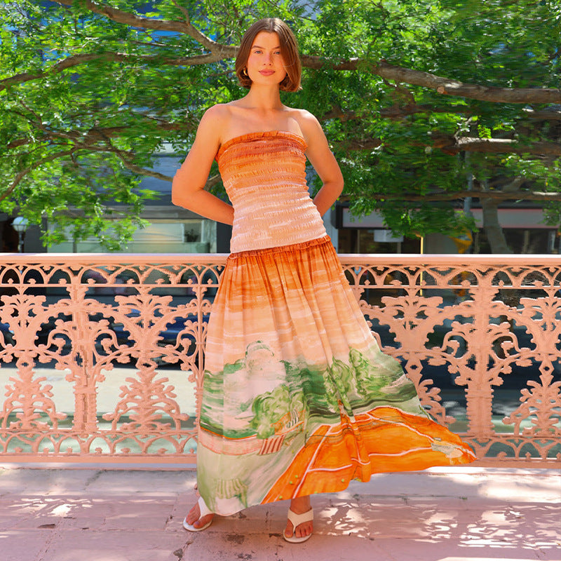 Damen Maxi-Wickelkleid mit elastischem Oberteil und fließendem Rock Drune
