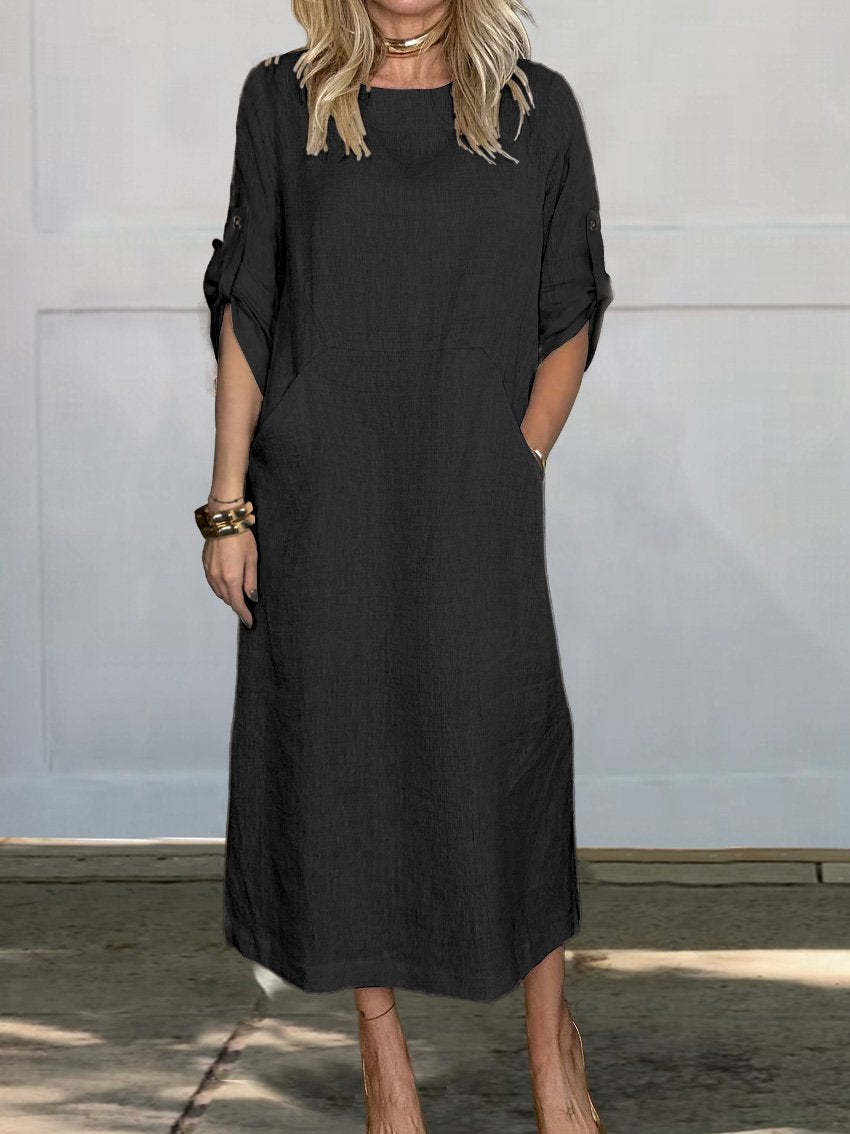 Damen lässiges Midi-Kleid mit praktischen Taschen Drune