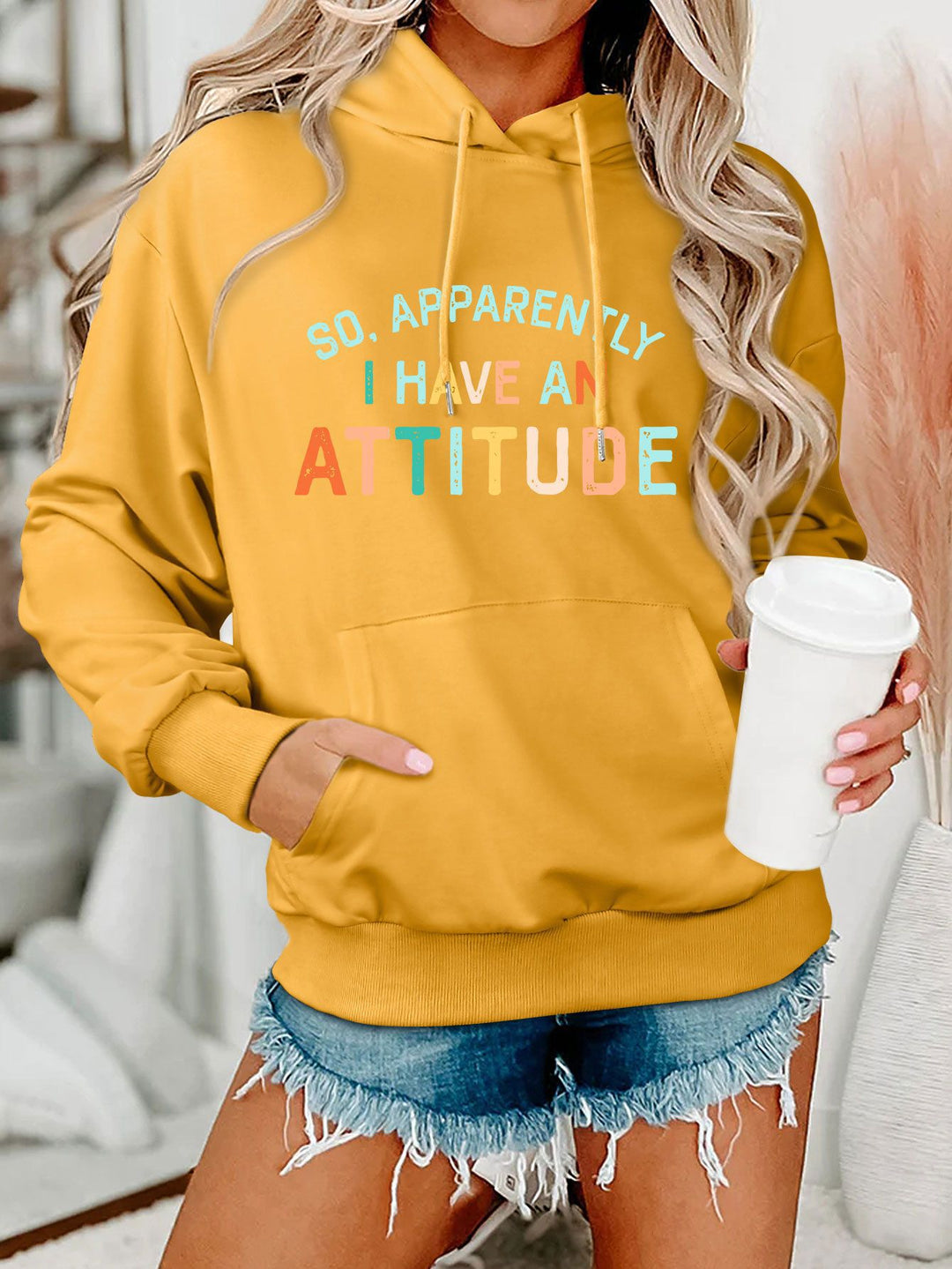 Damen Kapuzenpullover mit kreativem Schriftzug und lässiger Passform Drune