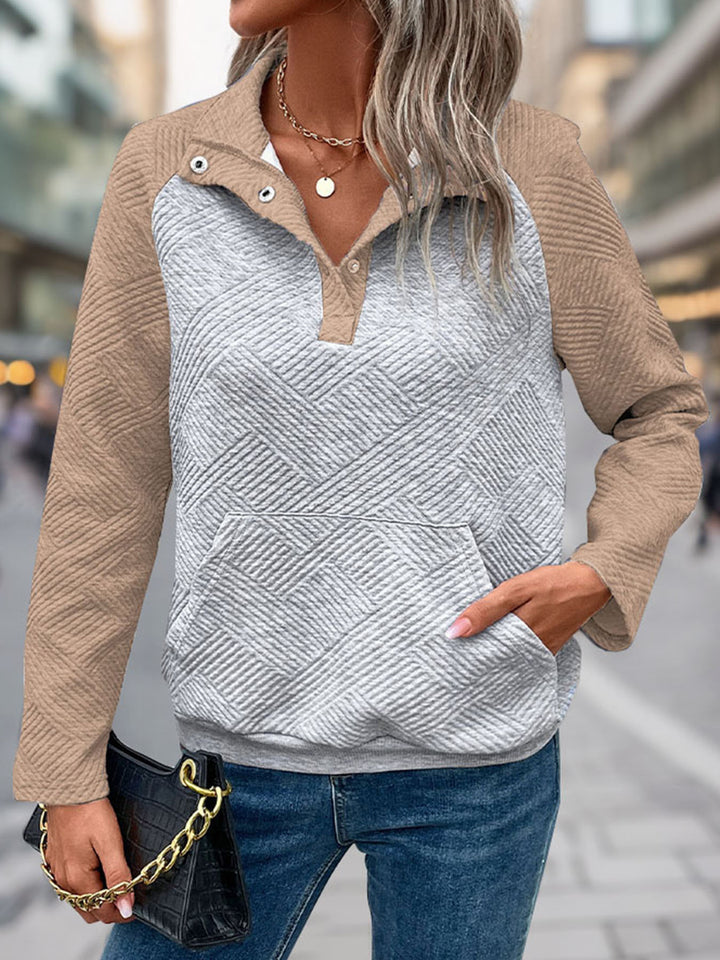 Damen modischer Stehkragen-Pullover mit strukturierter Oberfläche Drune