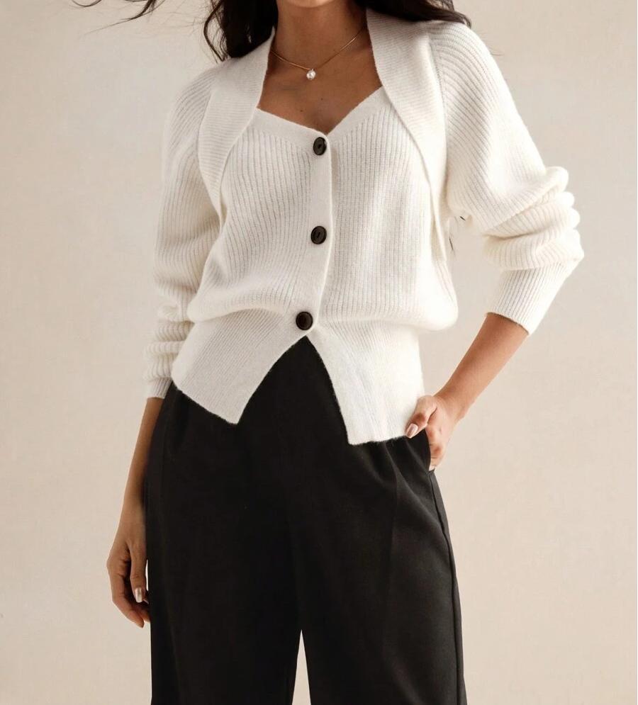 Damen Knöpfbare Strickjacke mit asymmetrischem Schnitt und weiten Ärmeln Drune