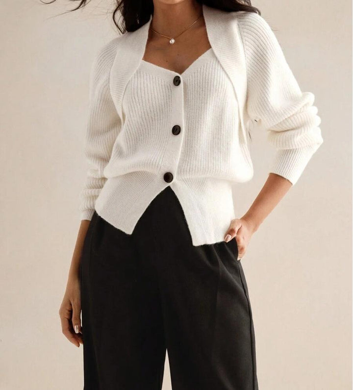 Damen Knöpfbare Strickjacke mit asymmetrischem Schnitt und weiten Ärmeln Drune