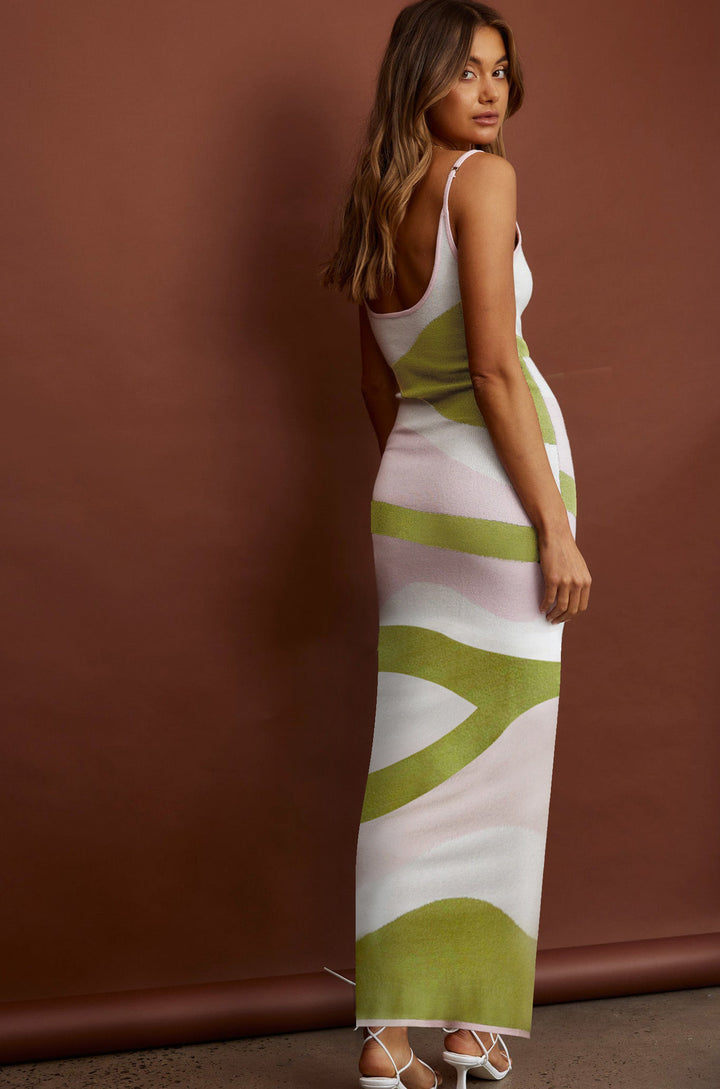 Damen Maxikleid mit kreativem Wellenmuster und weichem Strickmaterial Drune