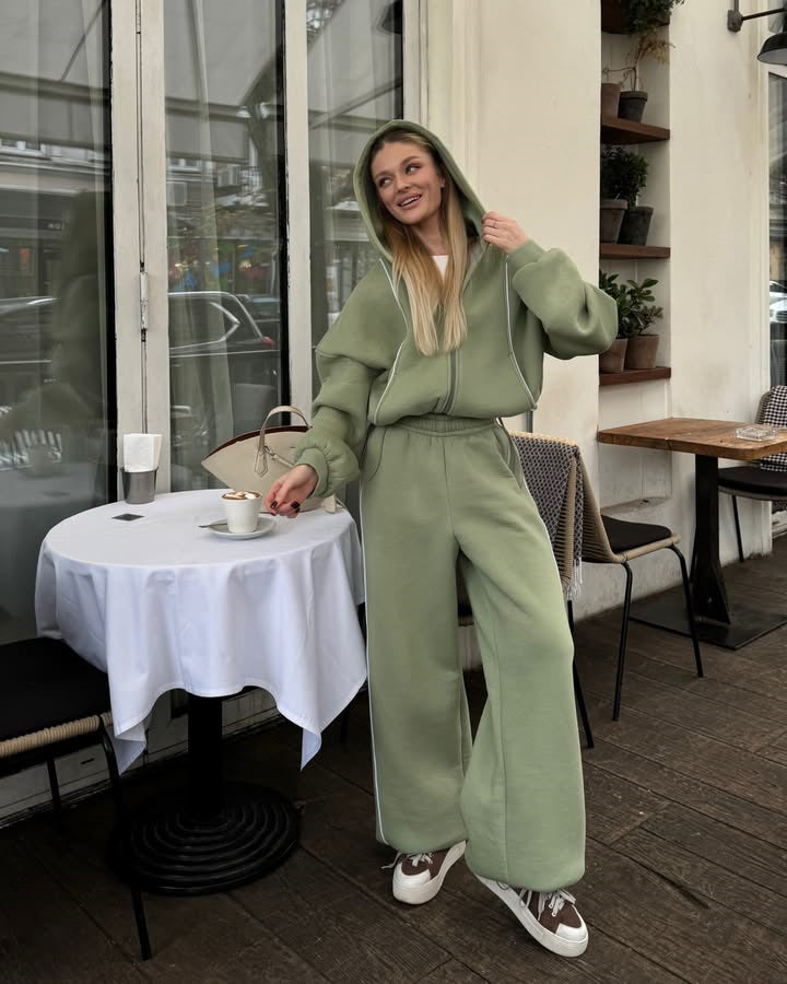 Damen Sportliches Set mit cropped Jacke und weiten Hosen Drune