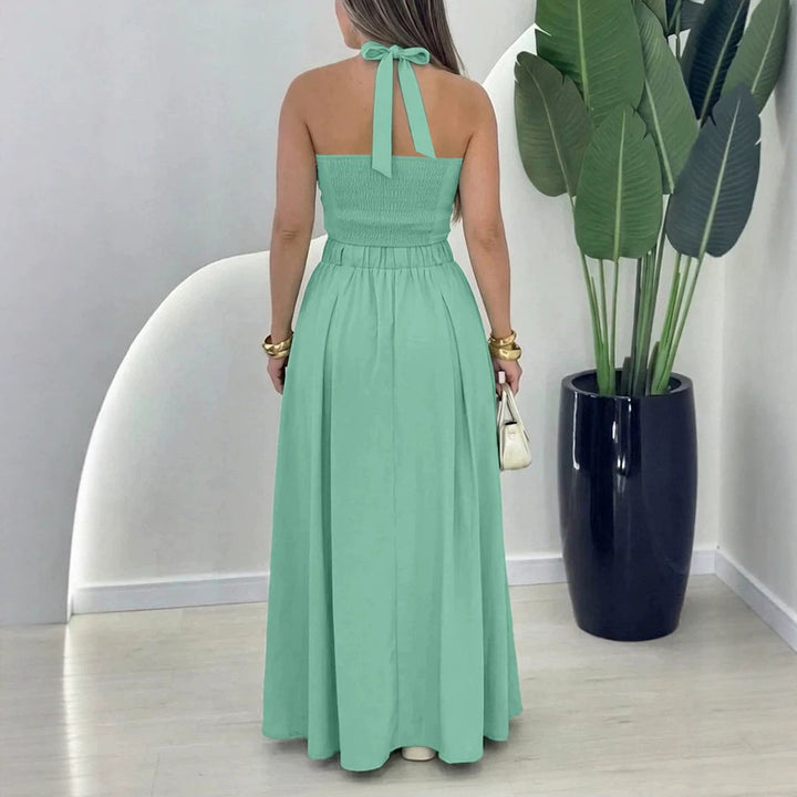 Damen elegantes Crop-Top und Maxirock-Set mit Knopfleiste und Schlitz Drune