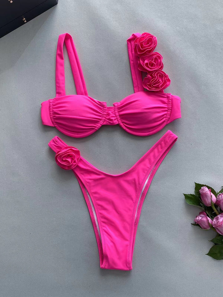 Damen Bikini mit dekorativen Blumenakzenten Drune