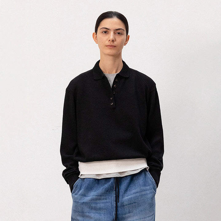 Damen lässiger Strickpullover mit Polokragen und kontrastierendem Bund Drune