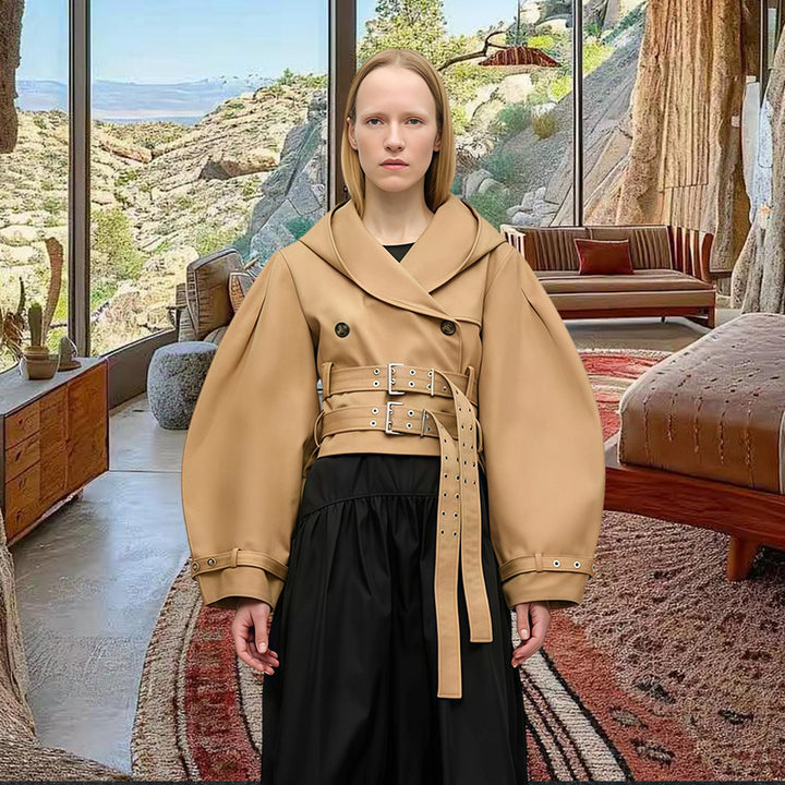 Damen Innovative Utility-Jacke mit weit geschnittenen Ärmeln und Gürtel Drune
