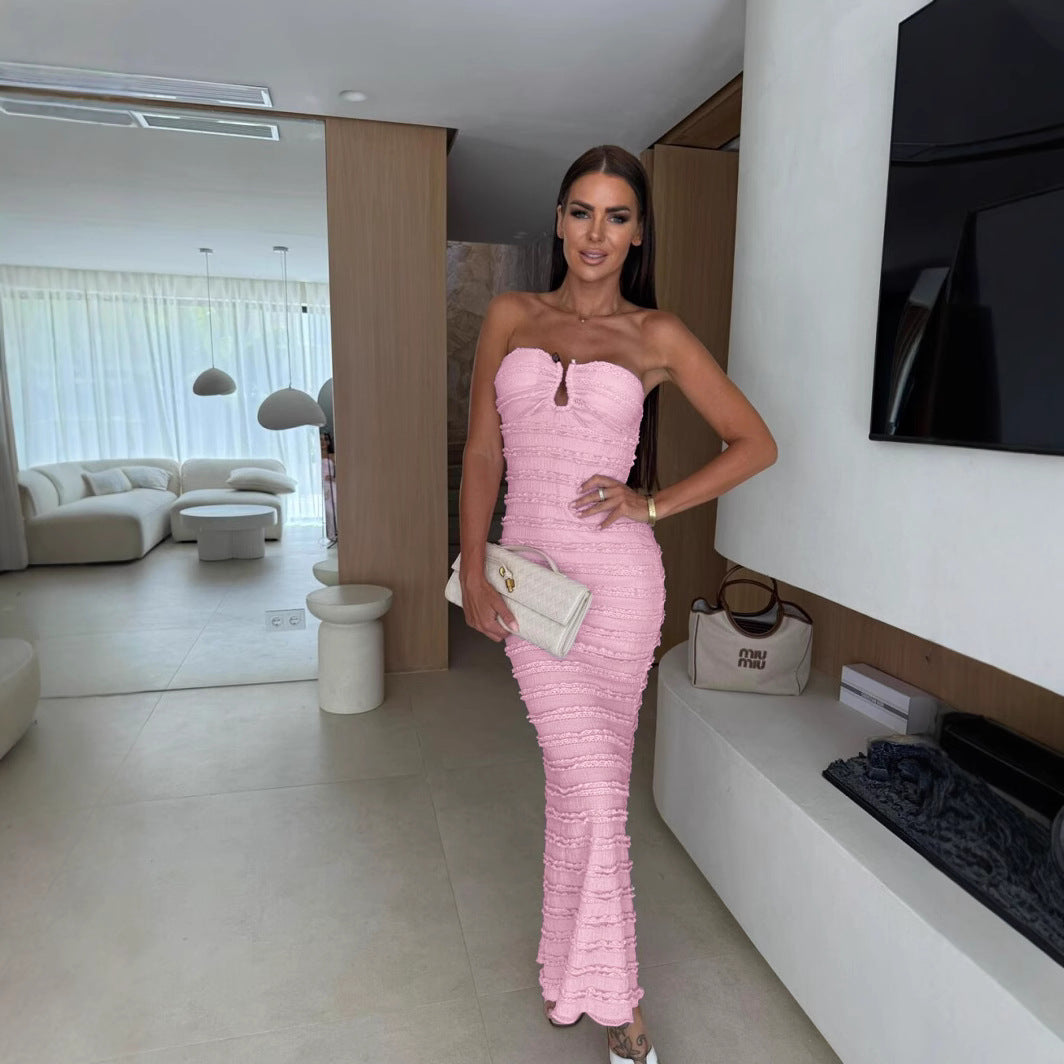 Damen Elegantes Maxikleid mit Tailliertem Schnitt und Raffungen Drune