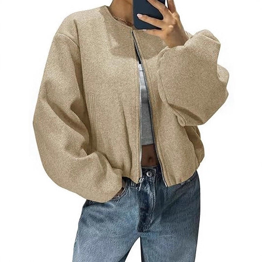 Damen lässiger ZIP-Jacke mit ballonärmel Drune