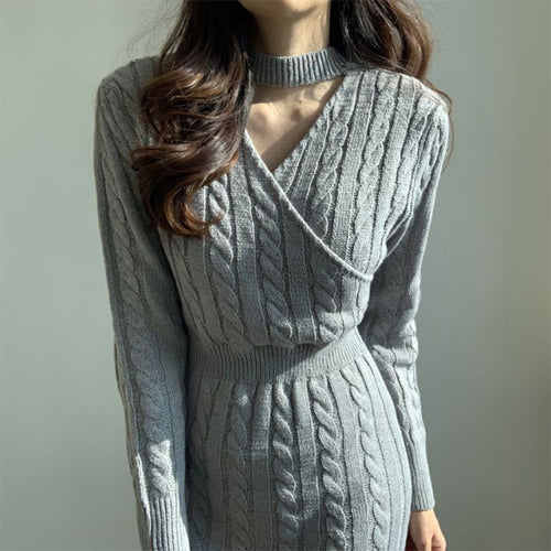 Damen Strickkleid mit Zopfdesign und elegantem Schlitz Drune
