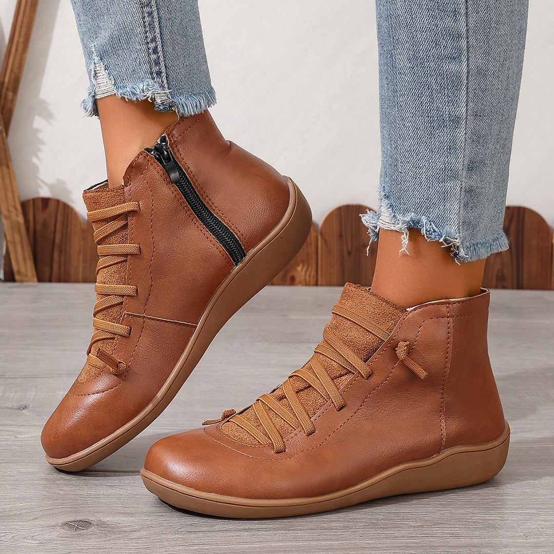 Damen nan sportliche knöchelhohe Schnürstiefelette mit seitlichem Reißverschluss und flexibler Gummisohle Drune