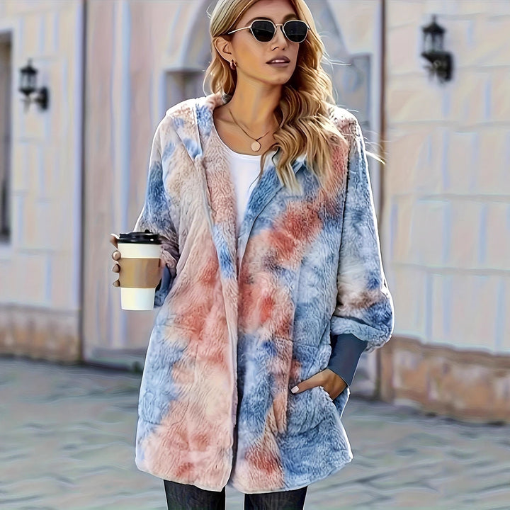 Damen flauschige Kapuzenjacke mit modernem Farbverlauf Drune