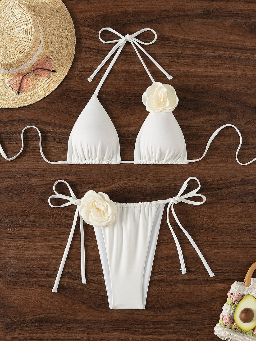 Damen Triangel-Bikini mit dekorativen Rüschen und verstellbaren Bändern Drune