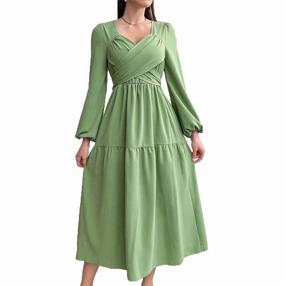 Damen Midikleid mit Wickeldetail und voluminösen Ärmeln Drune