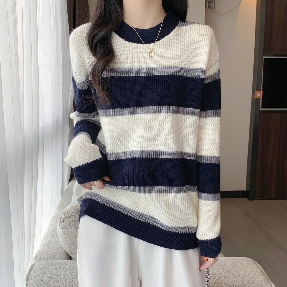 Damen lässiger Pullover mit farbenfrohem Streifenmuster Drune