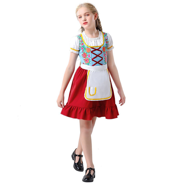 Damen nan traditionelles Dirndlkleid für Kinder mit Schürze und floraler Stickerei Drune
