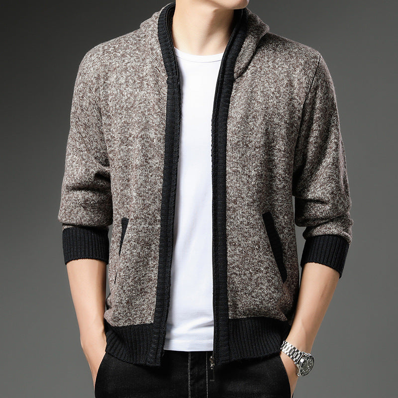 Herren Moderne Strickjacke mit Kapuze und schwarz-weißen Akzenten Drune