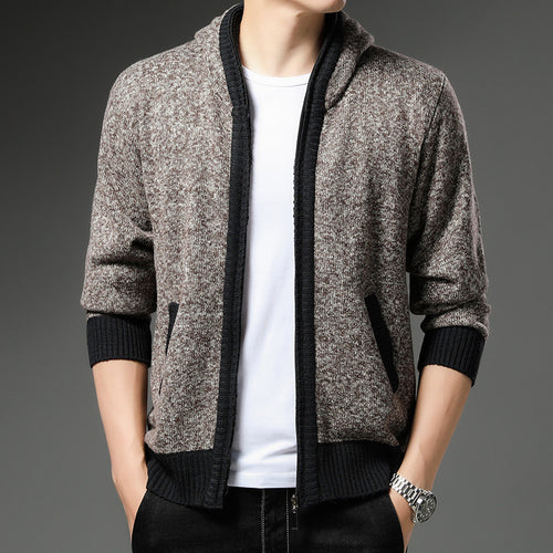 Herren Moderne Strickjacke mit Kapuze und schwarz-weißen Akzenten Drune