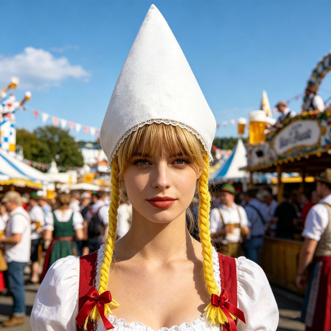 Damen nan traditionelle Trachtenhaube aus Baumwollvelours mit feinem Spitzenrand für Dirndl Drune