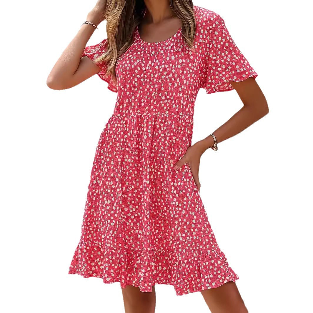 Damen lässiges Freizeitkleid mit fließendem Schnitt und Rüschensaum Drune