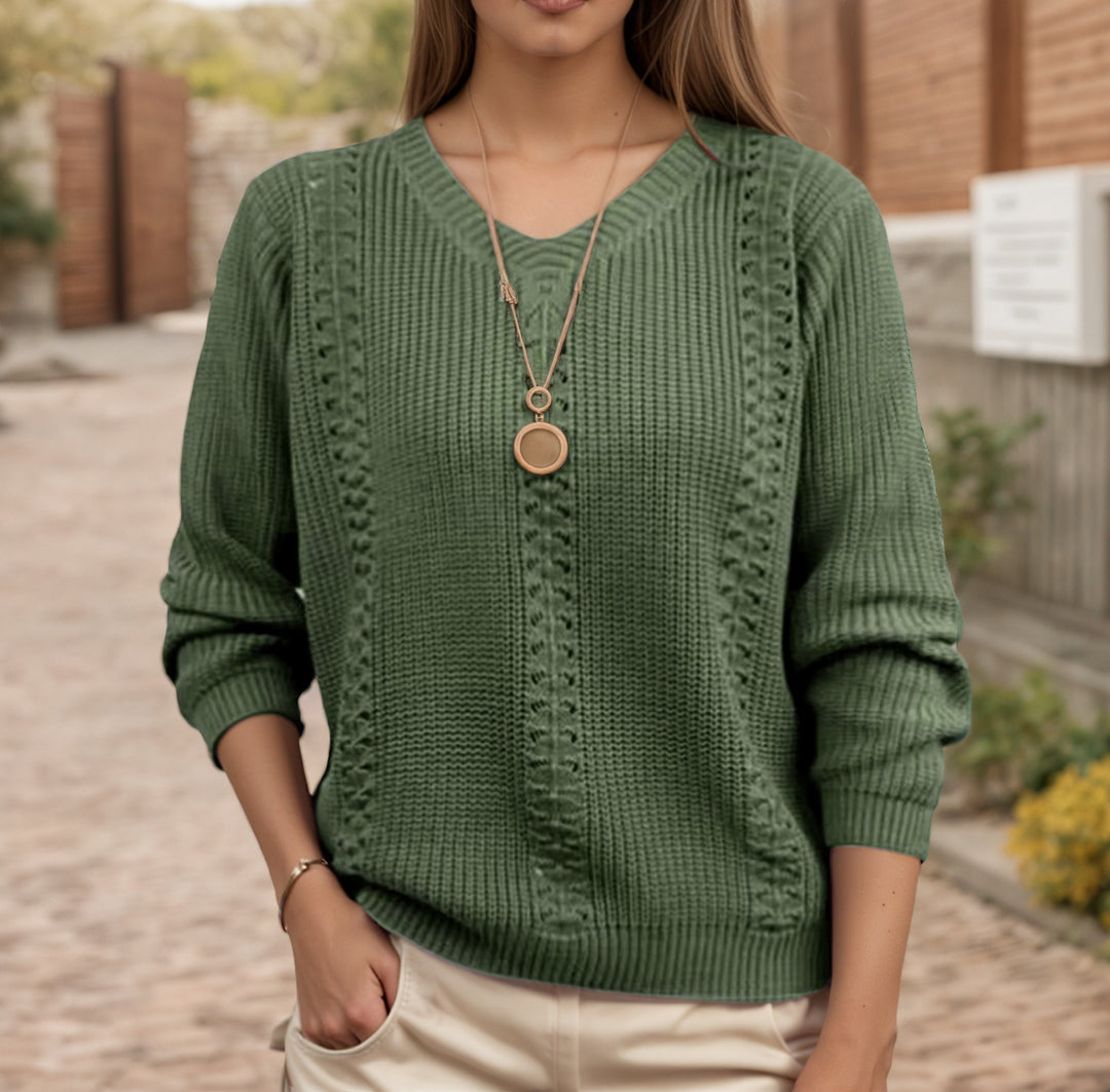 Damen Strickpullover mit V-Ausschnitt und strukturierter Verarbeitung Drune