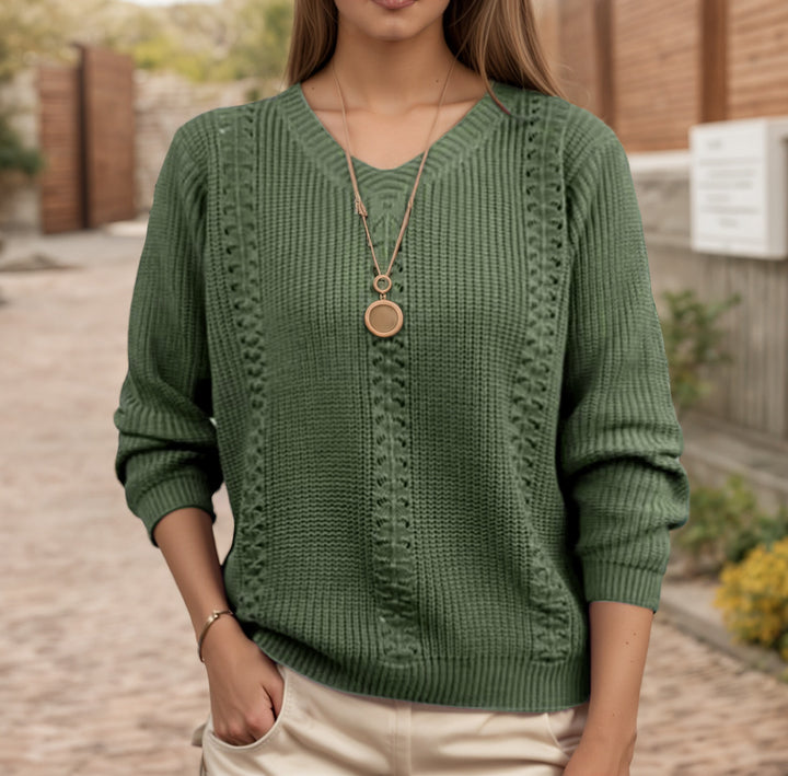 Damen Strickpullover mit V-Ausschnitt und strukturierter Verarbeitung Drune