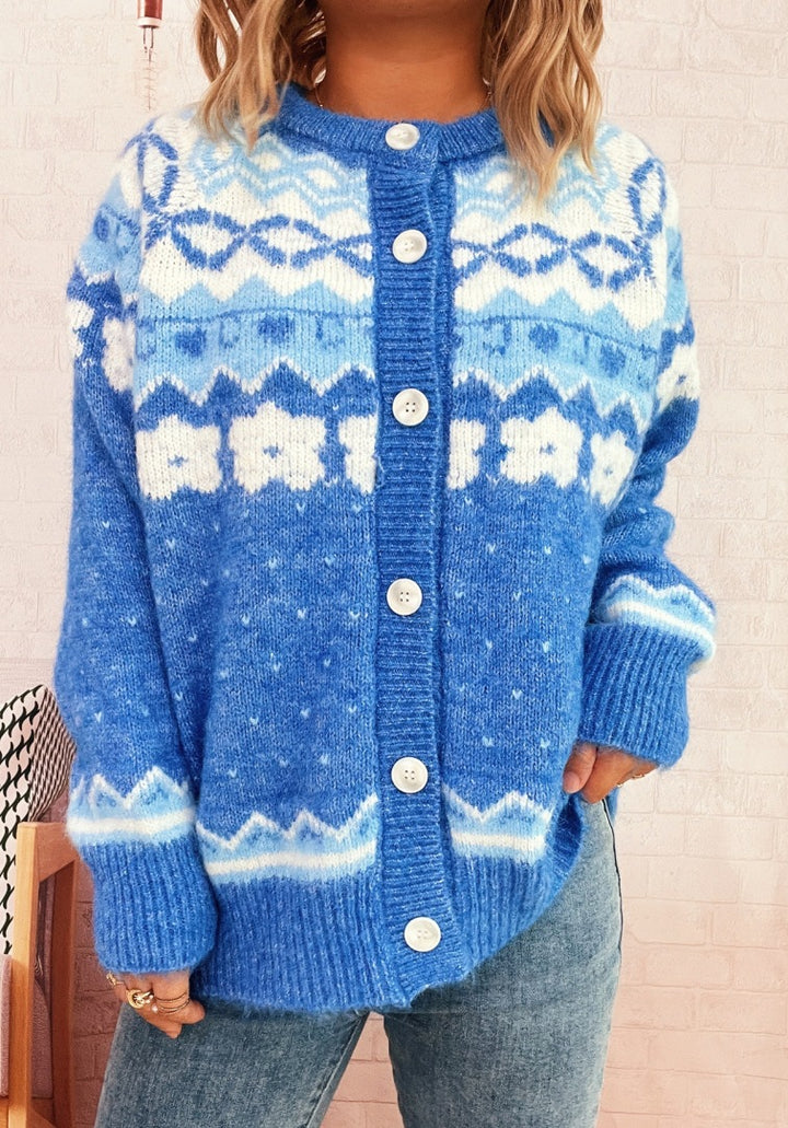 Damen kuschelige Strickjacke mit festlichem Norweger-Muster Drune