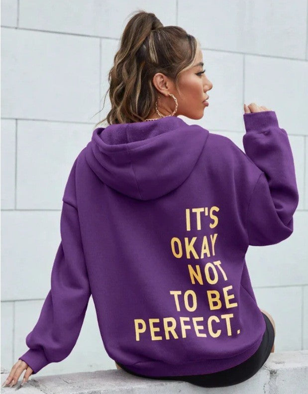 Damen Kapuzenpullover mit motivierendem Schriftzug und kuscheligem Innenfutter Drune