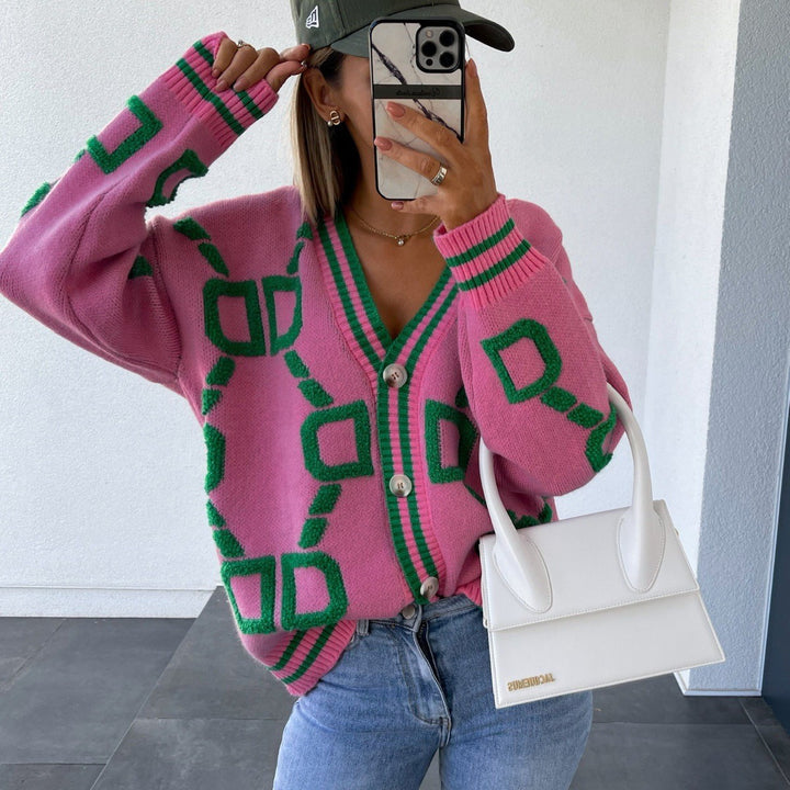 Damen Strickjacke mit modischem geometrischem Design Drune