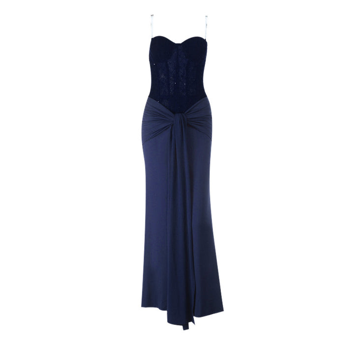Damen schickes Maxikleid mit elegantem Bustier-Oberteil und gerafftem Rock Drune