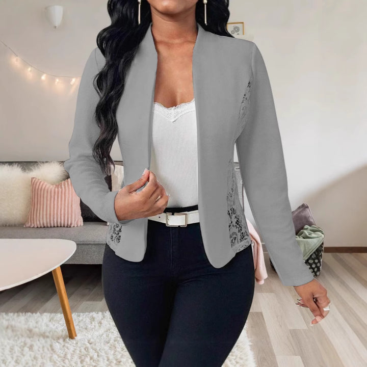 Damen elegante Blazerjacke mit Spitzenakzenten Drune
