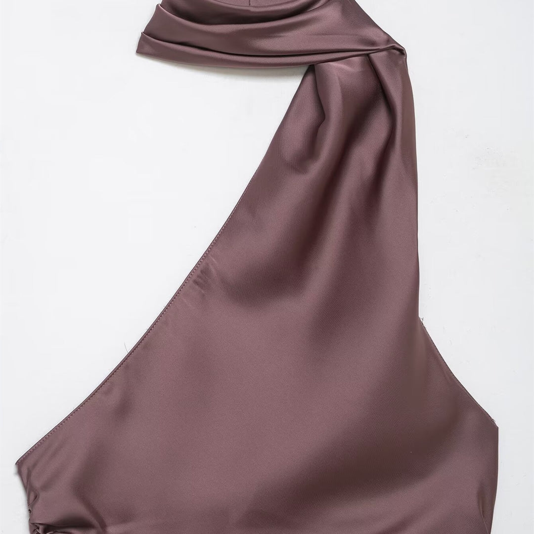 Damen asymmetrisches Top mit elegantem Halsschleifen-Design und Raffungen Drune