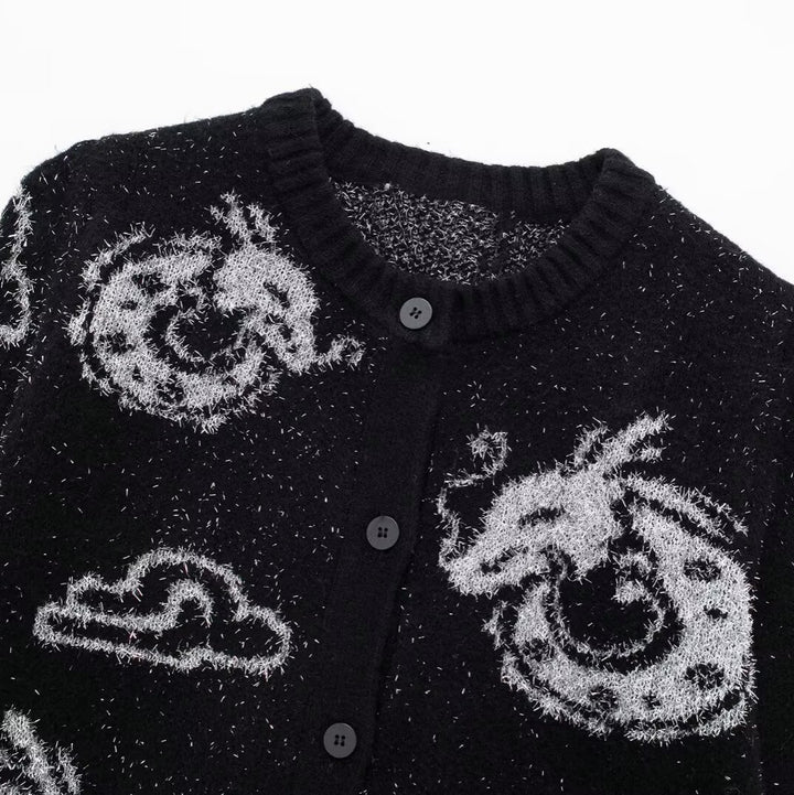 Damen Gemusterte Strickjacke mit Drachenmotiv und Knopfverschluss Drune