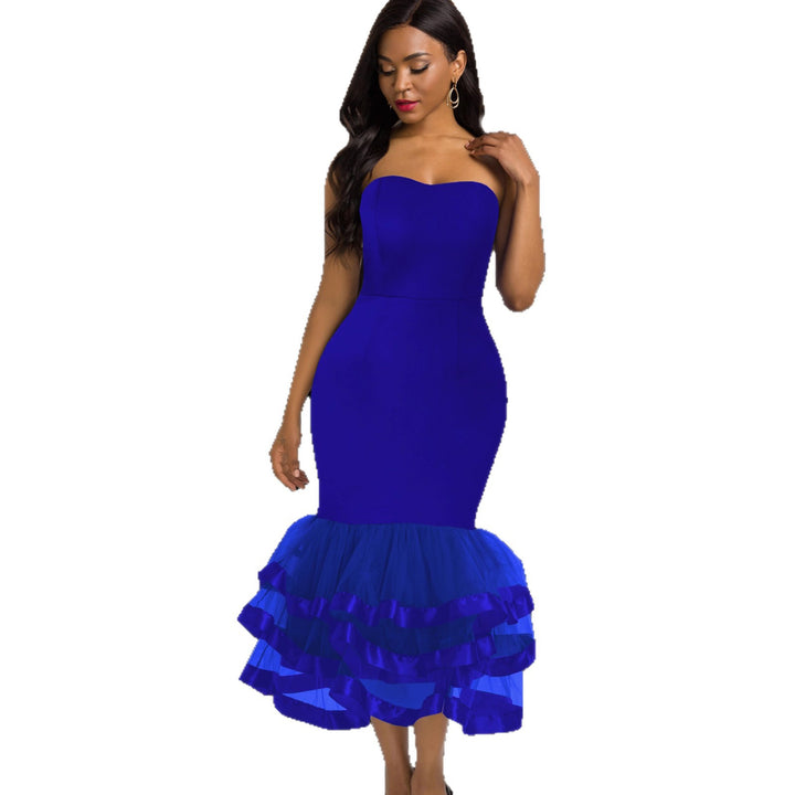 Damen figurbetontes Abendkleid mit schwingendem Rüschensaum Drune