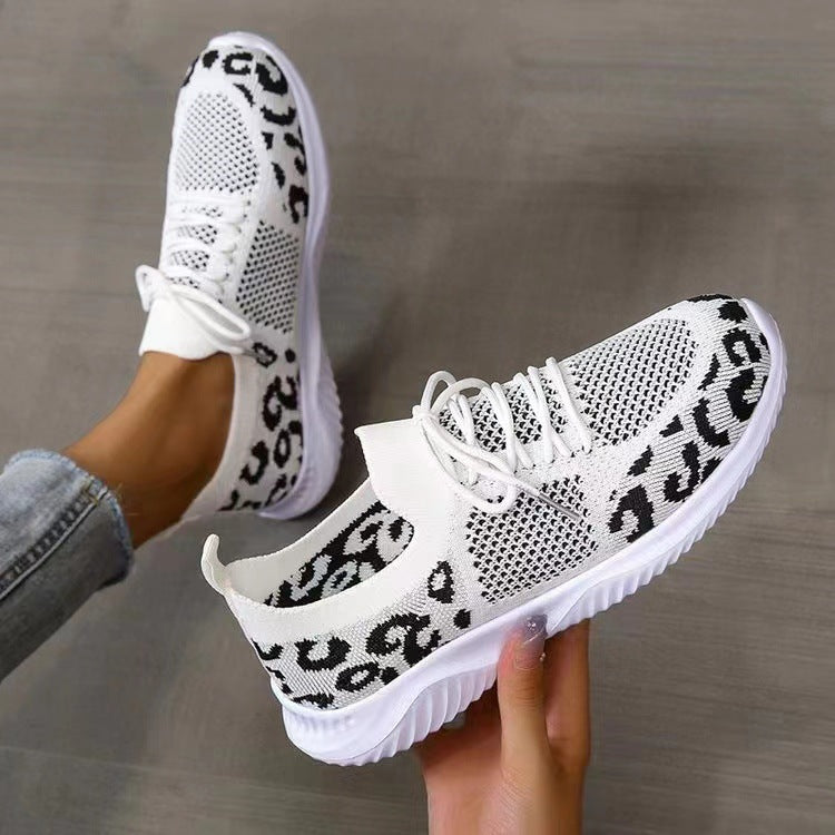 Damen nan atmungsaktiver Strick-Sneaker mit elastischem Einstieg, gepolstertem Komfortfußbett und Animalprint-Fersenbesatz Drune