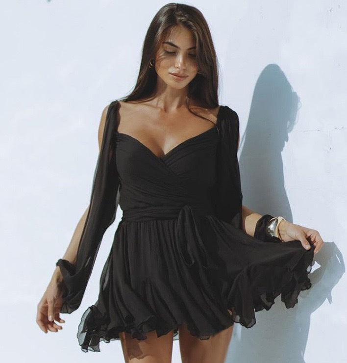 Damen luftiges Strandkleid mit asymmetrischem Chiffon und taillierter Silhouette Drune