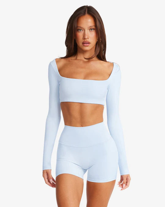Damen Sportliches Langarm Crop-Top Drune