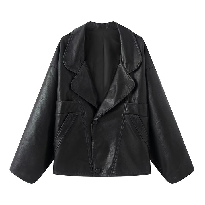 Damen elegante Kunstlederjacke mit oversized Schnitt Drune