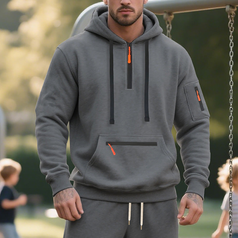 Herren nan funktionaler Kapuzenpullover mit kurzem Frontreißverschluss, wasserabweisenden Zippern und Utility-Ärmeltasche Drune