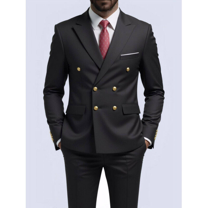Herren nan doppelreihiger Slim-Fit Anzug mit goldenen Zierknöpfen und schmaler Businesshose Drune
