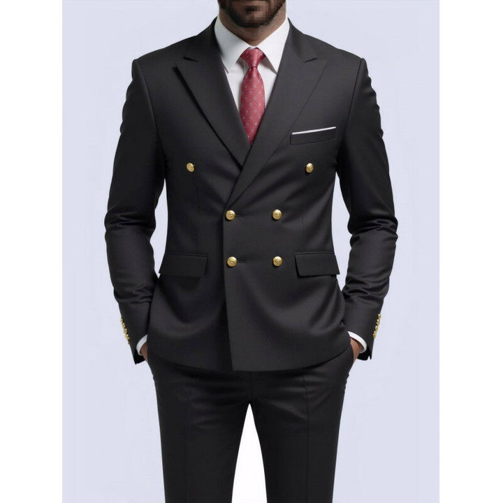 Herren nan doppelreihiger Slim-Fit Anzug mit goldenen Zierknöpfen und schmaler Businesshose Drune