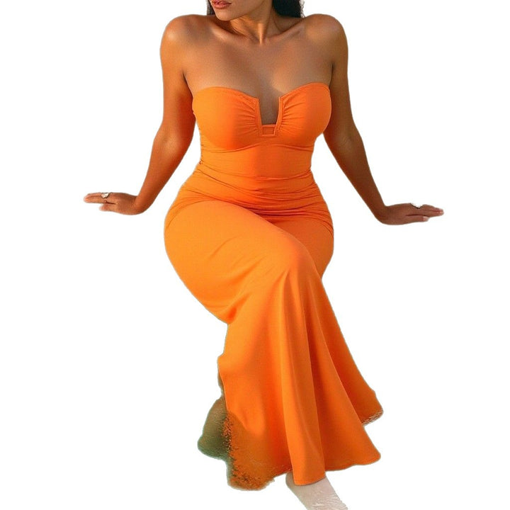 Damen Eleganter Sommerkleid mit Rüschen und tiefem Ausschnitt Drune