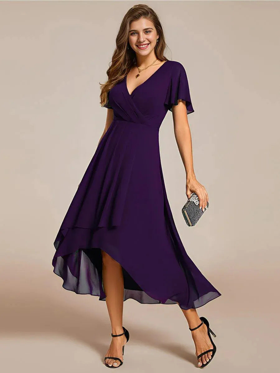Damen elegantes Midikleid mit fließendem Stoff und asymmetrischen Ärmeln Drune