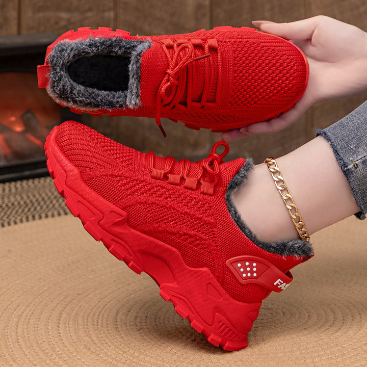 Damen nan gestrickter Winter-Chunky-Sneaker mit kuscheligem Kunstfellfutter und profilierter Dämpfsohle Drune